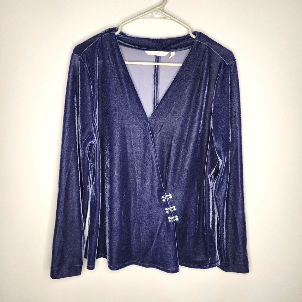 Soft Surroundings Navy Blue Stretch  Velvet Asymmetrical Studded Popover Size L